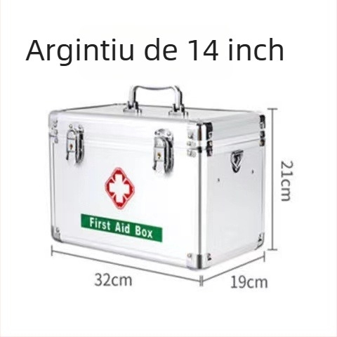 Cutie medicală din aliaj de aluminiu, design multi-strat, pentru uz casnic, cutie portabilă de depozitare a medicamentelor cu 4 compartimente, 35×20×22 cm