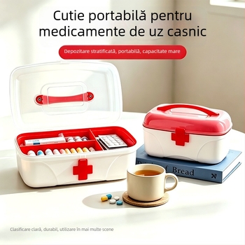Cutie pentru medicamente pentru uz casnic, organizator cu trei compartimente, cutie medicală mare