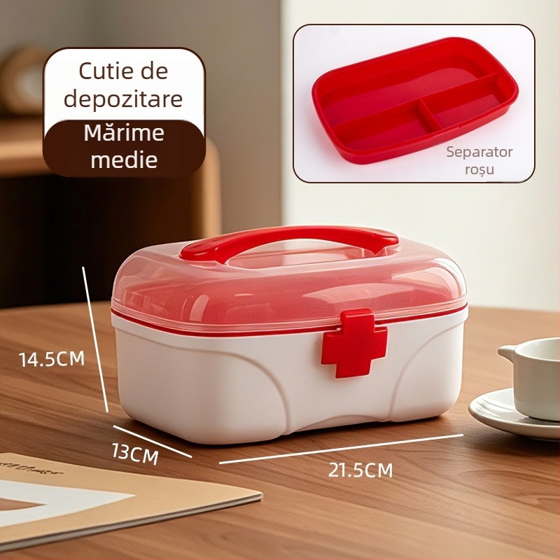 Cutie pentru medicamente pentru uz casnic, organizator cu trei compartimente, cutie medicală mare