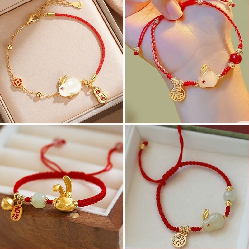 Brățară roșie din sfoară împletită cu motiv de iepure, pentru femei, talisman cu șnur de tragere, accesoriu versatil pentru Anul Iepurelui