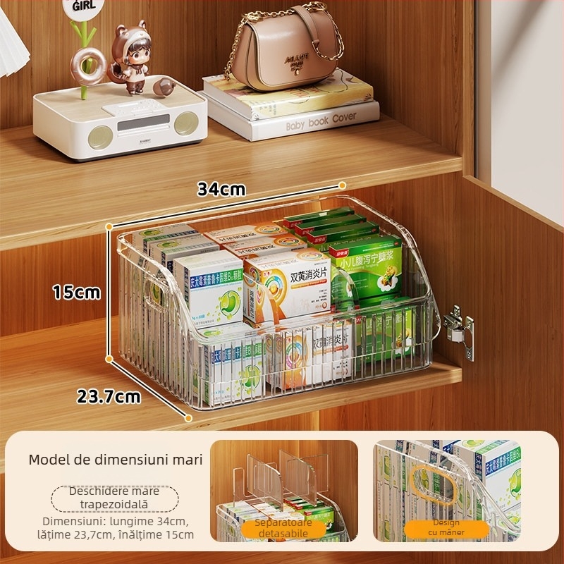 Cutie de depozitare pentru medicamente cu compartimente, capacitate mare pentru uz casnic