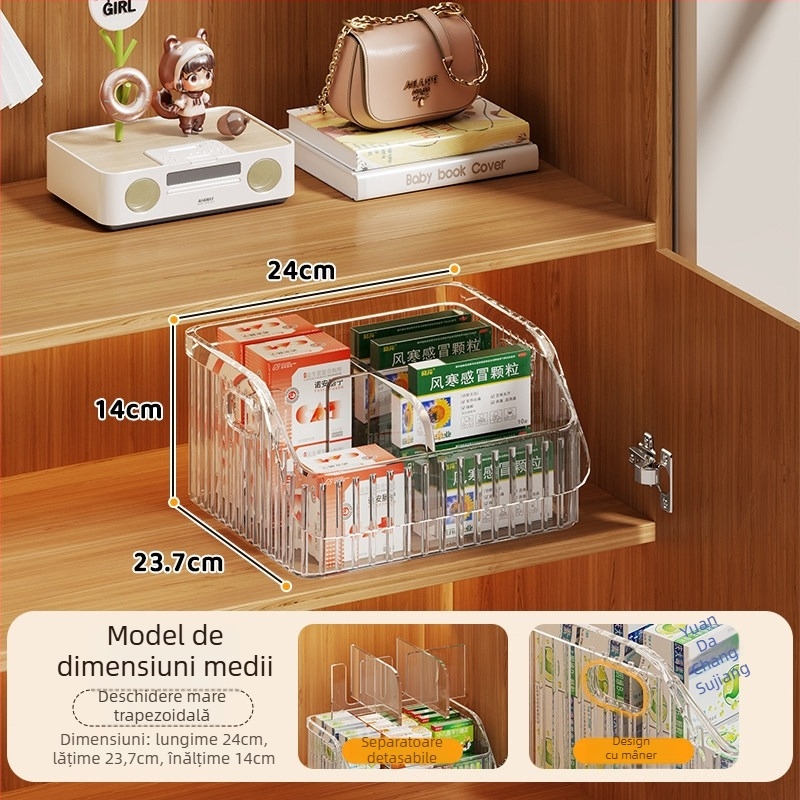 Cutie de depozitare pentru medicamente cu compartimente, capacitate mare pentru uz casnic