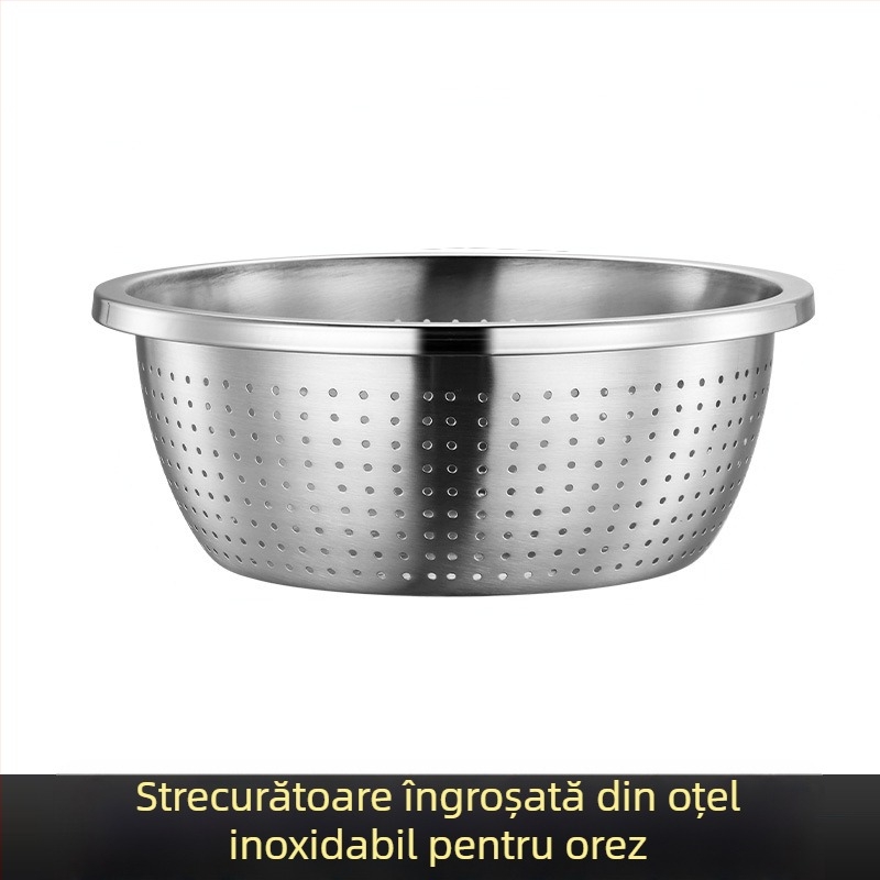 Castron mare din oțel inoxidabil, cu margine lată, utilizare în bucătărie pentru spălat legume, bătut ouă și frământat aluat