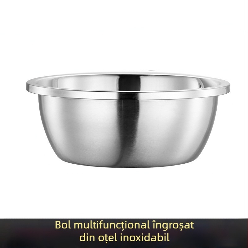 Castron mare din oțel inoxidabil, cu margine lată, utilizare în bucătărie pentru spălat legume, bătut ouă și frământat aluat
