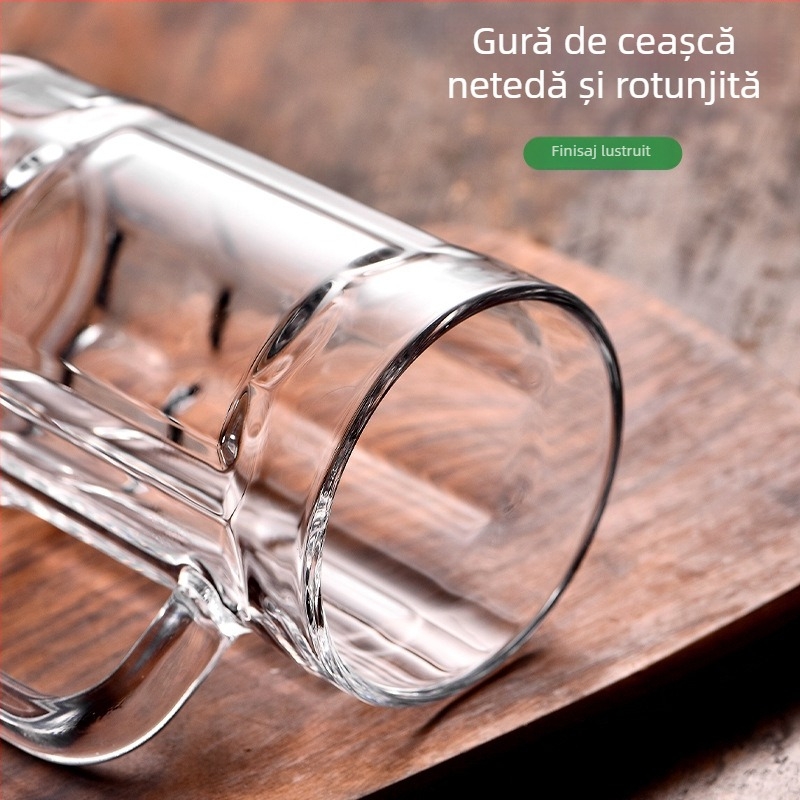 Pahar de sticlă cu mâner – Set de pahare pentru apă, ceai și bere, cu capacitate mare