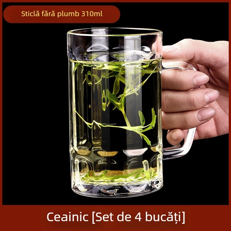 Pahar de sticlă cu mâner – Set de pahare pentru apă, ceai și bere, cu capacitate mare