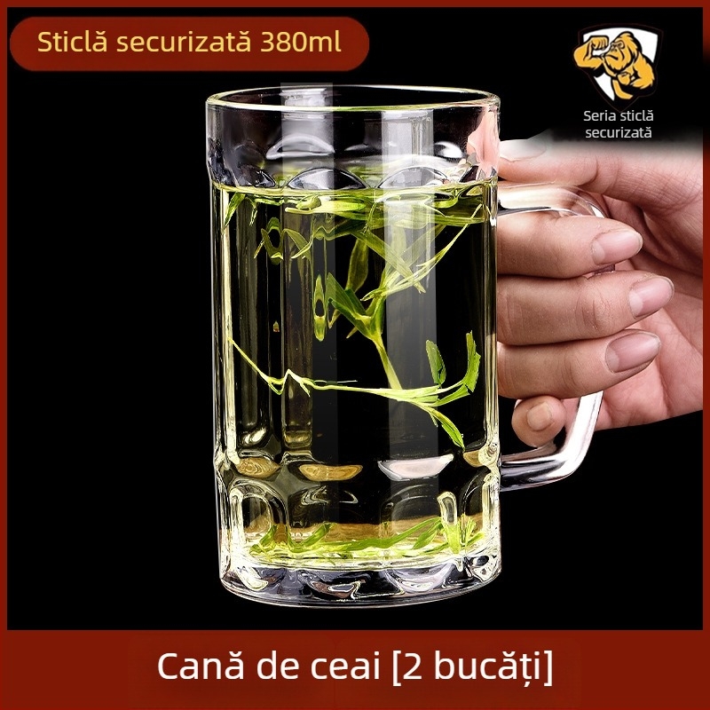 Pahar de sticlă cu mâner – Set de pahare pentru apă, ceai și bere, cu capacitate mare