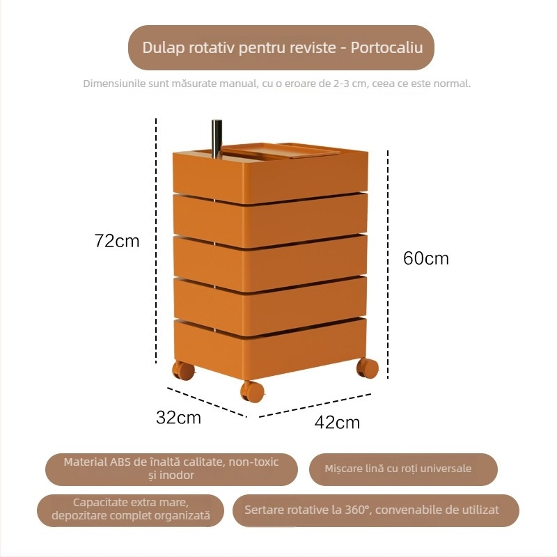 Dulap lateral rotativ de depozitare pentru living, organizator creat pentru cosmetică, măsuță de noapte modern minimalistă