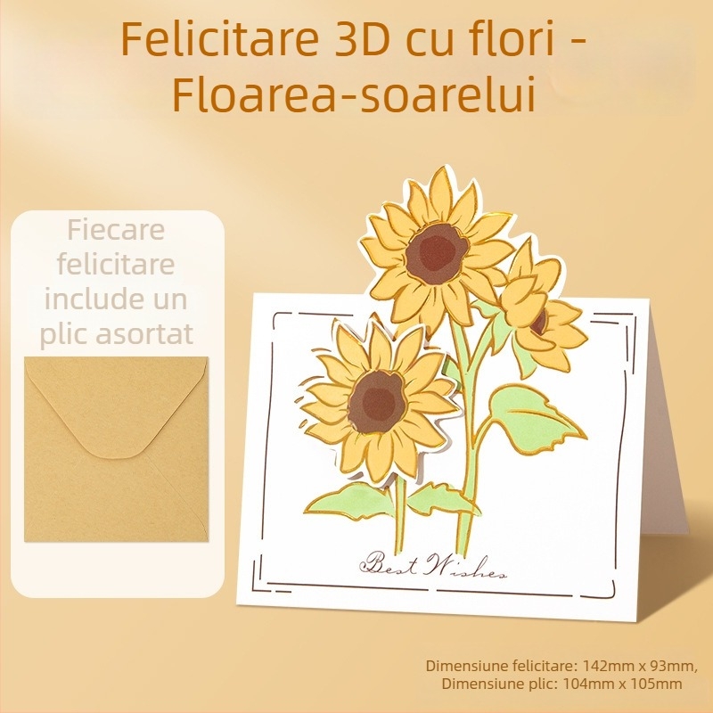 Felicitare 3D cu floare de floarea-soarelui pentru Ziua Profesorului, buchet DIY, lucrat manual pentru învățătorii din grădiniță