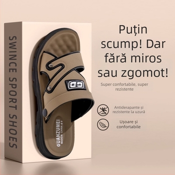 Sandale din piele pentru bărbați, talpă groasă, vară, plajă și outdoor, anti-alunecare, rezistente la uzură, cu șiret la spate