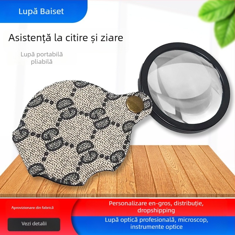 Lupa de mărire pliabilă, 10x, 70 mm, pentru citire la persoane în vârstă, cu lanț și șnur (1072)