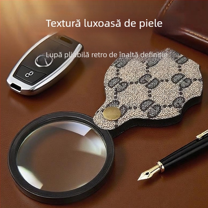 Lupa de mărire pliabilă, 10x, 70 mm, pentru citire la persoane în vârstă, cu lanț și șnur (1072)