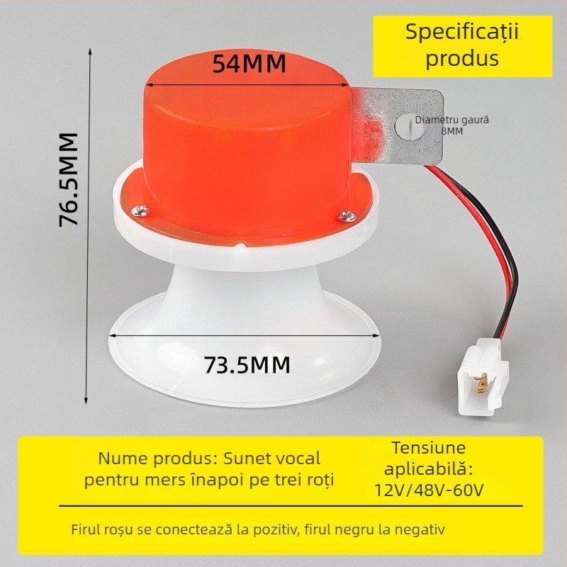 Claxon de întoarcere cu comandă vocală pentru triciclu, compatibil cu Zongshen, Huaihai și Loncin, 12V, cablu cu doi conductori