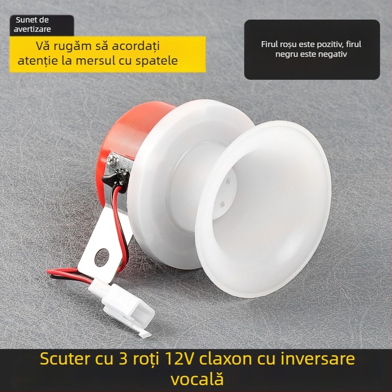 Claxon de întoarcere cu comandă vocală pentru triciclu, compatibil cu Zongshen, Huaihai și Loncin, 12V, cablu cu doi conductori