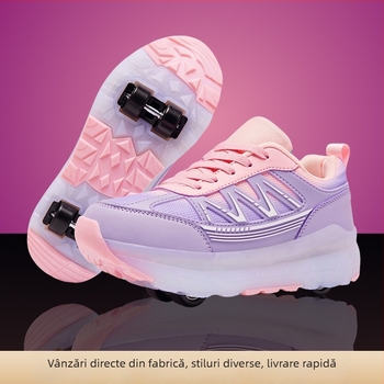 Patine pentru copii cu lumini, quad cu două rânduri de roți