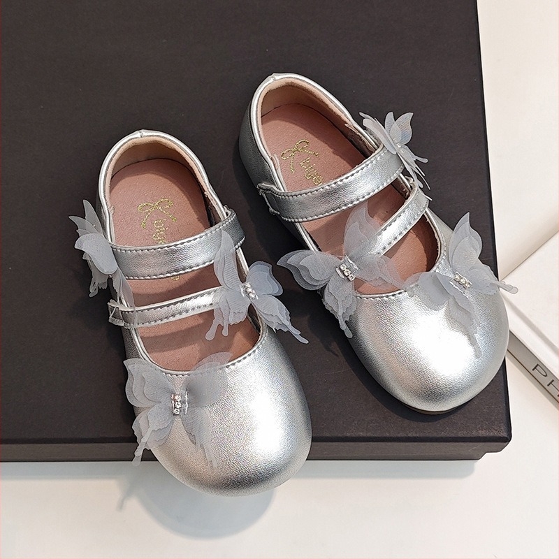 Pantofi de prințesă pentru copii, funda, închidere Velcro, partea superioară PU, talpă moale, talpă din cauciuc, pantofi casual de zi