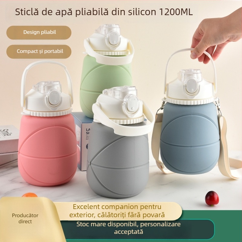 Pahar de apă din silicon, sticlă sport cu capacitate mare și izolație, retractabil pentru exterior