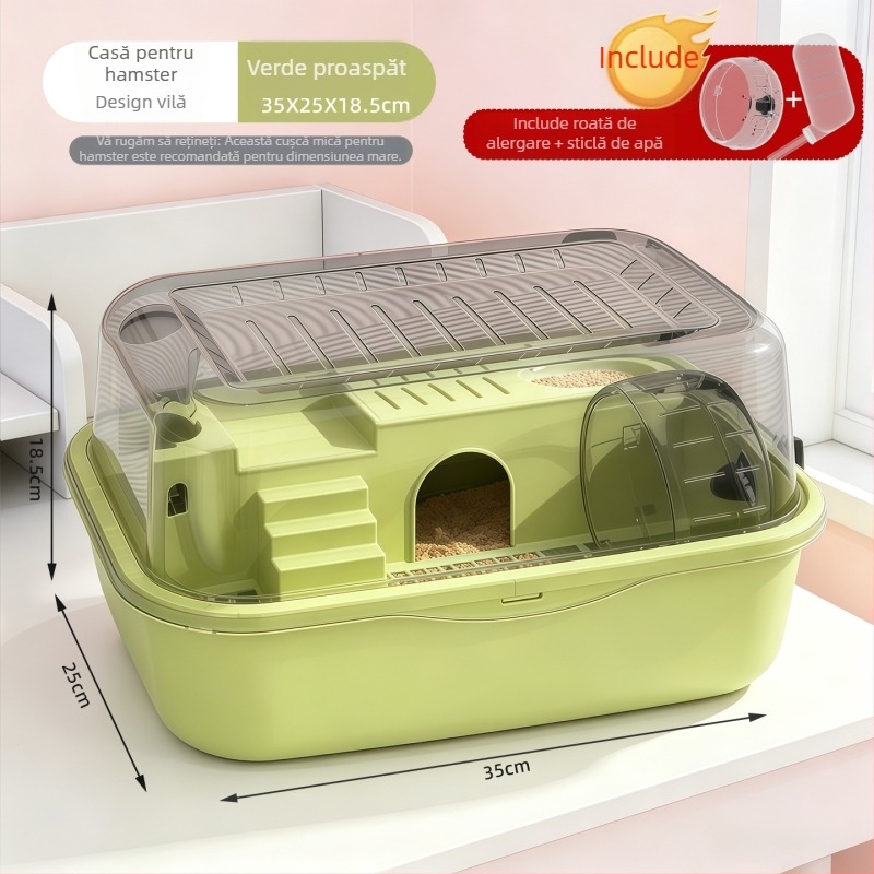 Cușcă pentru hamster: vilă de lux, transparentă, pentru animale de companie mici, ventilată, ușor de curățat