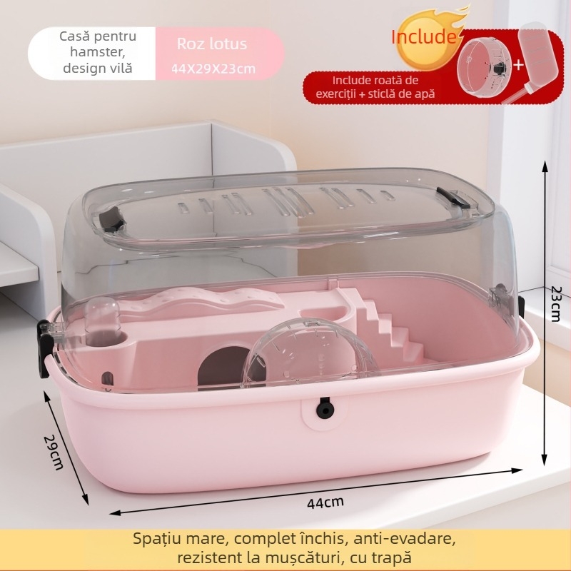 Cușcă pentru hamster: vilă de lux, transparentă, pentru animale de companie mici, ventilată, ușor de curățat