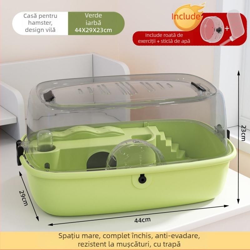 Cușcă pentru hamster: vilă de lux, transparentă, pentru animale de companie mici, ventilată, ușor de curățat