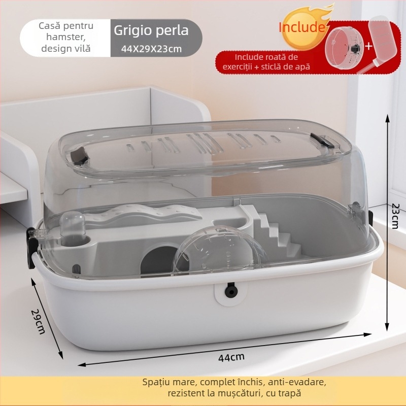 Cușcă pentru hamster: vilă de lux, transparentă, pentru animale de companie mici, ventilată, ușor de curățat