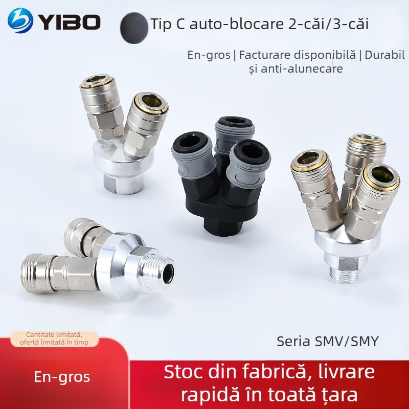 Conector pneumatic circular cu încuietoare automată, tip C, două sensuri; SMY pentru pompe de aer/compresoare; SMV cuplă circulară cu trei căi