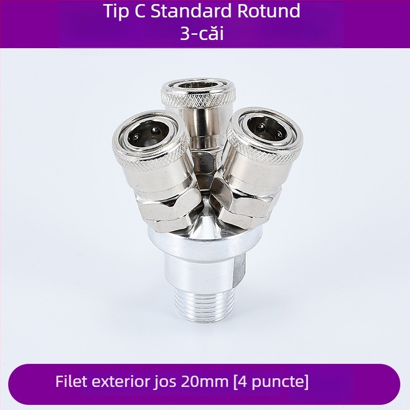 Conector pneumatic circular cu încuietoare automată, tip C, două sensuri; SMY pentru pompe de aer/compresoare; SMV cuplă circulară cu trei căi