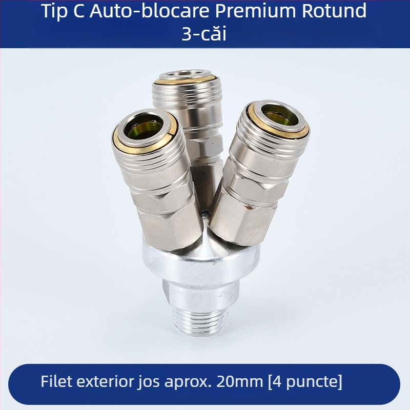Conector pneumatic circular cu încuietoare automată, tip C, două sensuri; SMY pentru pompe de aer/compresoare; SMV cuplă circulară cu trei căi