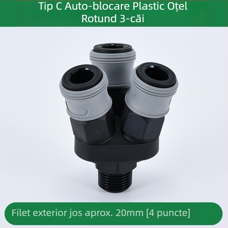 Conector pneumatic circular cu încuietoare automată, tip C, două sensuri; SMY pentru pompe de aer/compresoare; SMV cuplă circulară cu trei căi