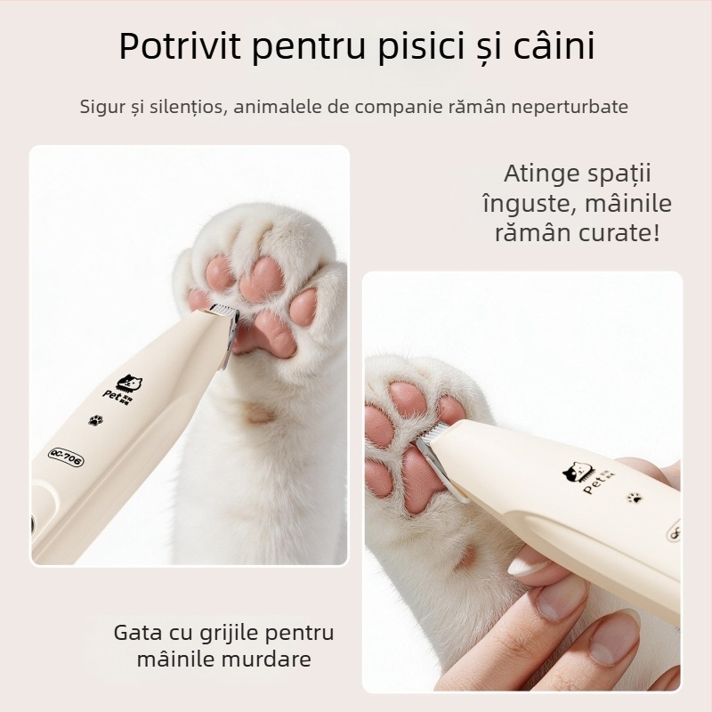 Trimmer electric pentru păr la laba animalelor de companie (câini și pisici), instrument de tăiere a tălpilor, antiîncurcare a părului