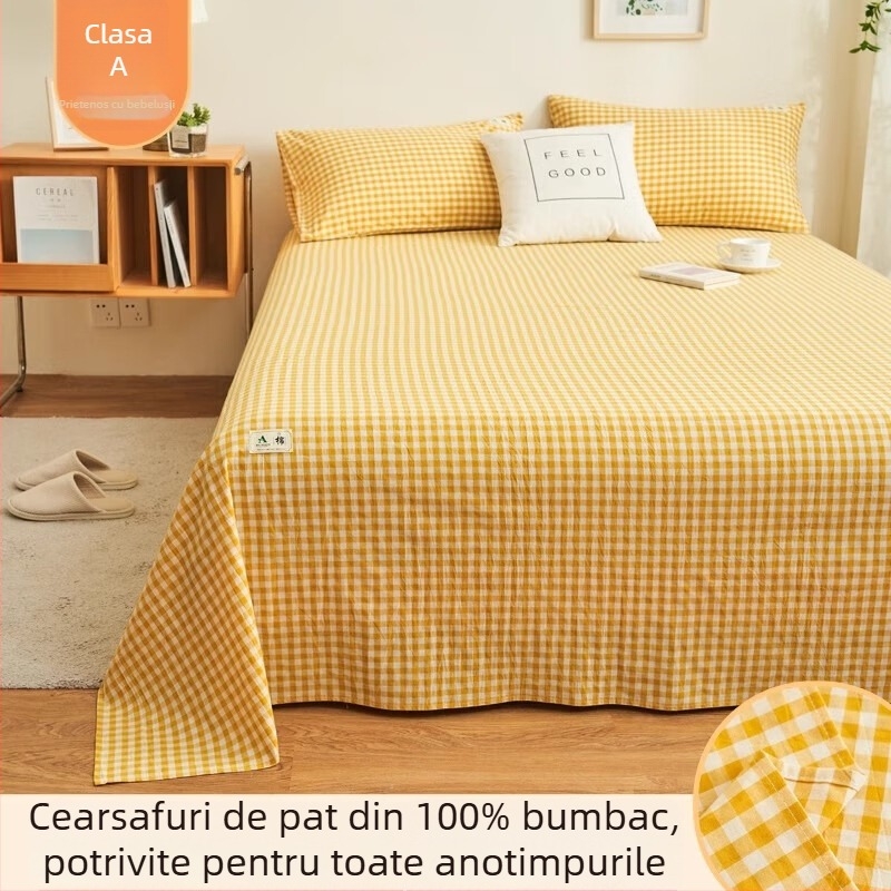 Lenjerie de pat din bumbac 100% vopsit pe fir, set 3 piese, vară, pentru paturi single și dublu, utilizare casnică/cămin, bumbac spălat