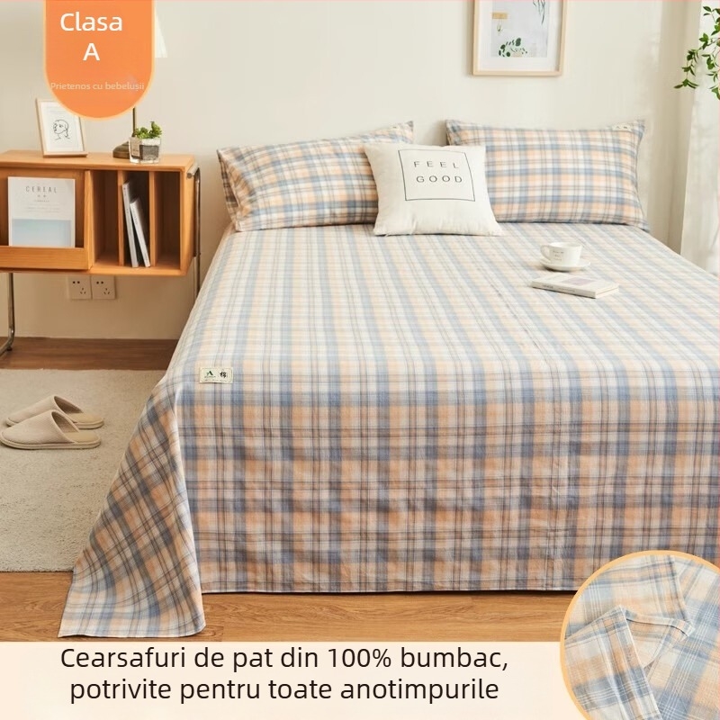 Lenjerie de pat din bumbac 100% vopsit pe fir, set 3 piese, vară, pentru paturi single și dublu, utilizare casnică/cămin, bumbac spălat