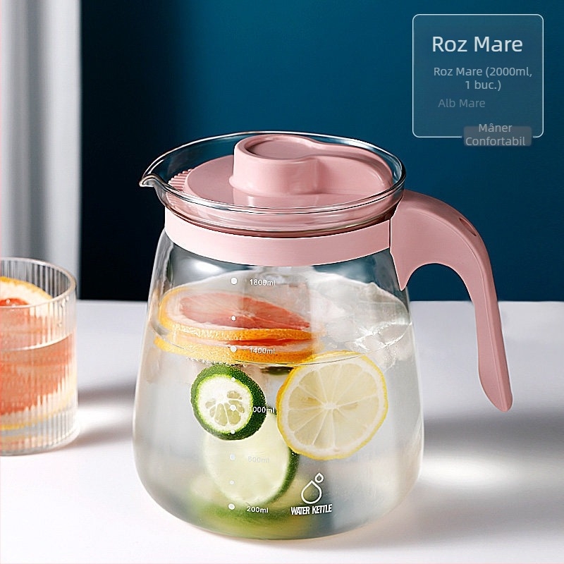 Set de carafe din sticlă suflată la mână pentru suc și ceai rece, capacitate mare, rezistent la căldură
