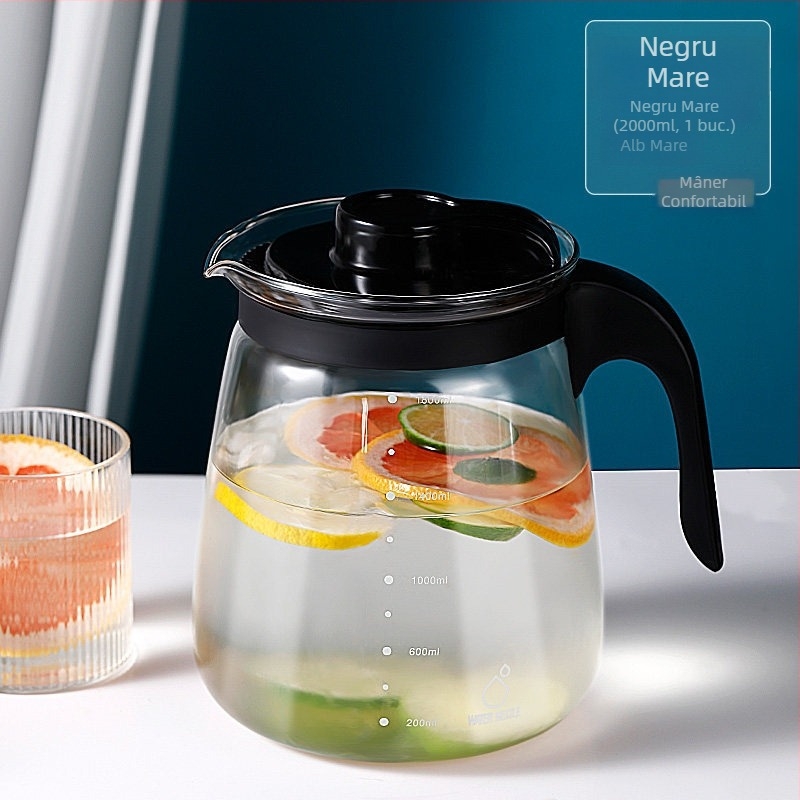 Set de carafe din sticlă suflată la mână pentru suc și ceai rece, capacitate mare, rezistent la căldură