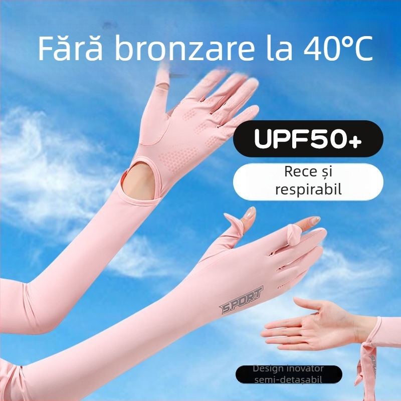 Manșete de protecție solară pentru femei, UV, din mătase de gheață, lungite pentru condus și activități în aer liber vara, antiderapante