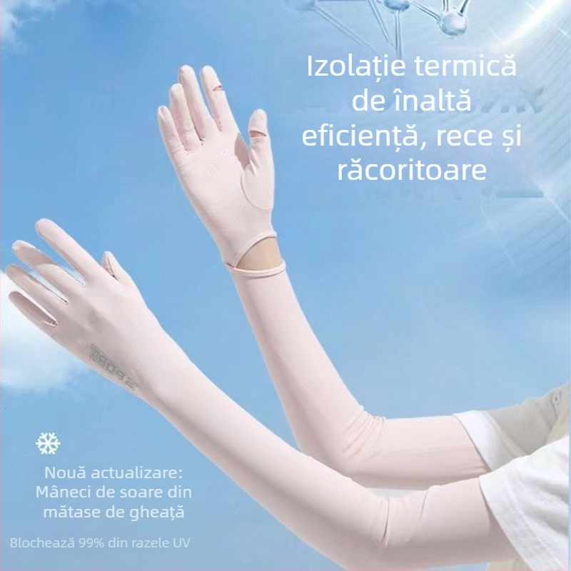 Manșete de protecție solară pentru femei, UV, din mătase de gheață, lungite pentru condus și activități în aer liber vara, antiderapante
