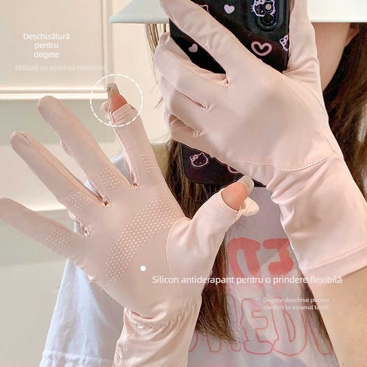MECOFIY mănuși cu protecție UV UPF50+ cu două degete pentru ecran tactil, din fibră ice silk, manșete de protecție pentru vară