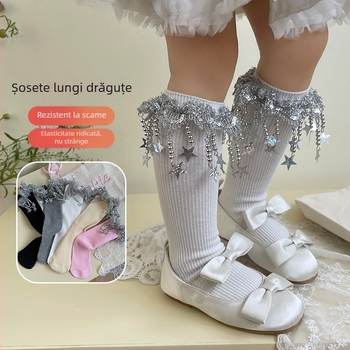 Șosete pentru fete, lungime medie, primăvară-toamnă, tricot Jacquard, bumbac combed, culoare solidă, pentru 3–8 ani