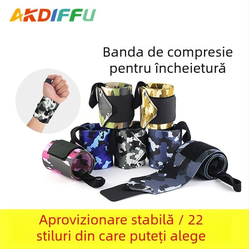 Suport pentru încheietura din nylon, cu imprimeu camuflaj, pentru haltere și baschet