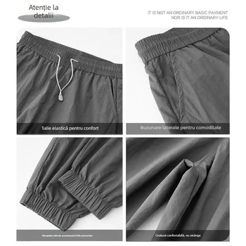 Pantaloni casual subțiri, uscare rapidă, pentru bărbați, gri închis, material Ice-Silk răcoros, croială lejeră, jogger sweats pentru femei