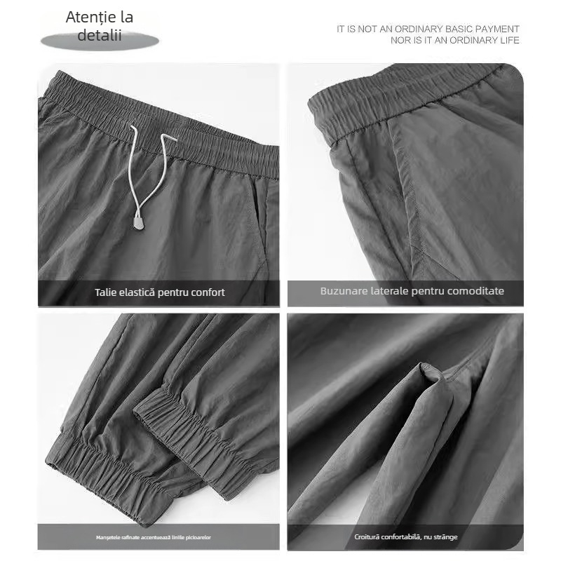 Pantaloni casual subțiri, uscare rapidă, pentru bărbați, gri închis, material Ice-Silk răcoros, croială lejeră, jogger sweats pentru femei