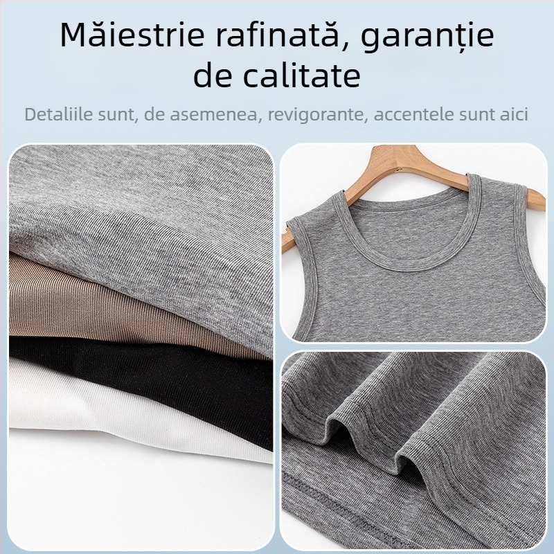 Maieu alb pentru bărbați din Lyocell, sport, fără mâneci, cu umeri lati