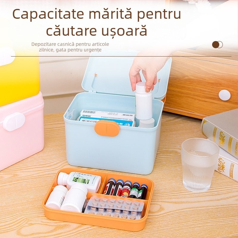 Cutie de medicamente pentru uz casnic, cu capacitate mare și mai multe compartimente, pentru depozitare în situații de urgență