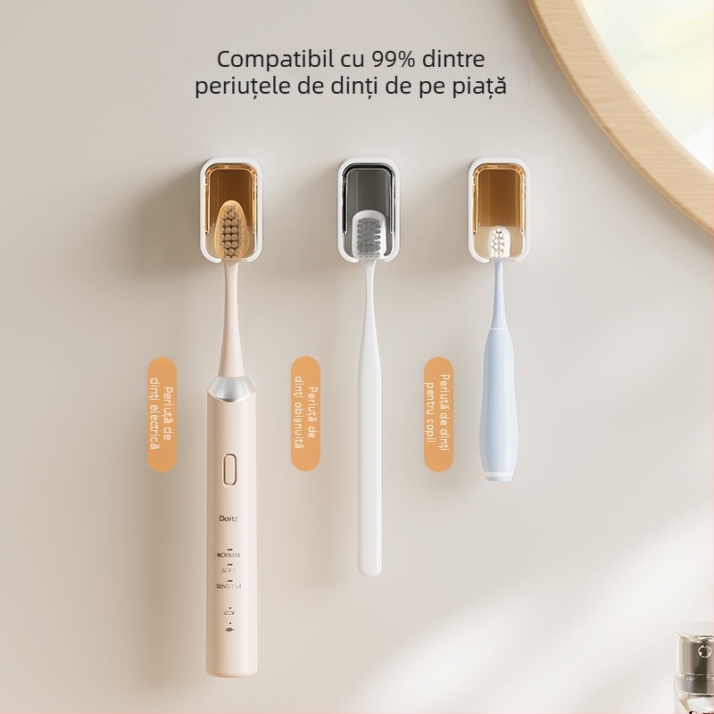 Suport praf protejat pentru periuțe electrice, montat pe perete, baie, fără găuri, depozitare dentară