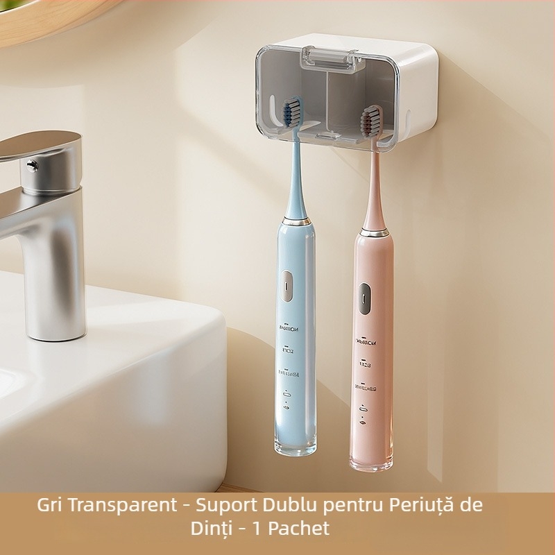 Suport praf protejat pentru periuțe electrice, montat pe perete, baie, fără găuri, depozitare dentară