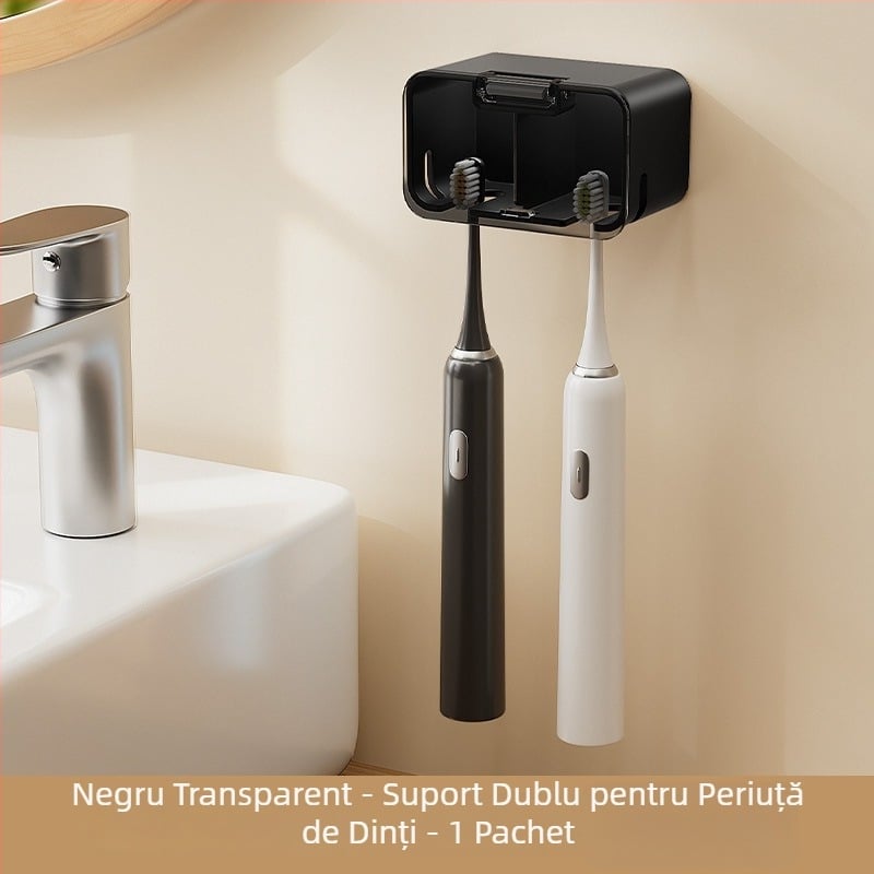 Suport praf protejat pentru periuțe electrice, montat pe perete, baie, fără găuri, depozitare dentară