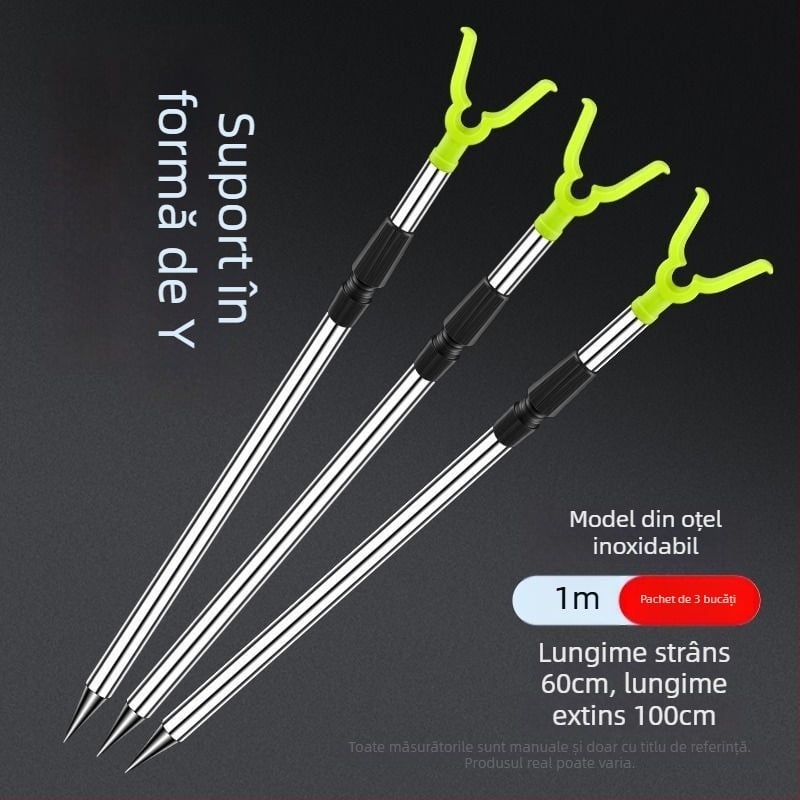 Suport în formă de Y pentru undițe, din oțel inox, prindere pe sol pentru aruncări la distanță