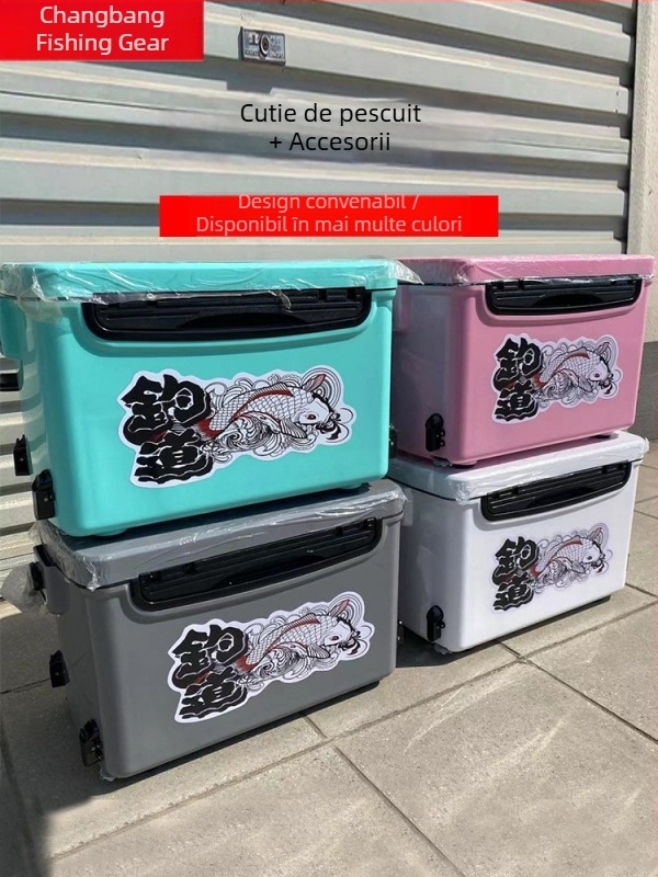 Cutie de pescuit de 29 L cu set complet de accesorii, platformă pentru momeli, picioare reglabile, cutie de pescuit cu șezut, robustă pentru pescuit în aer liber