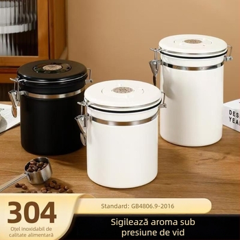 Recipient din oțel inoxidabil pentru cafea, sigilat, cu ventilație unidirecțională pentru boabe și cafea măcinată