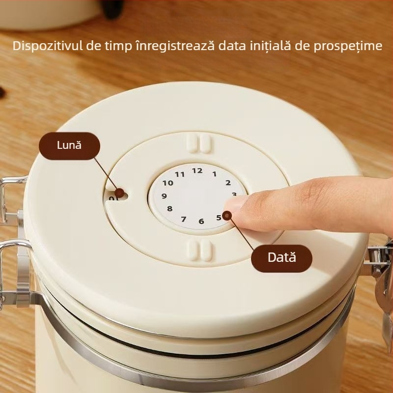 Recipient din oțel inoxidabil pentru cafea, sigilat, cu ventilație unidirecțională pentru boabe și cafea măcinată